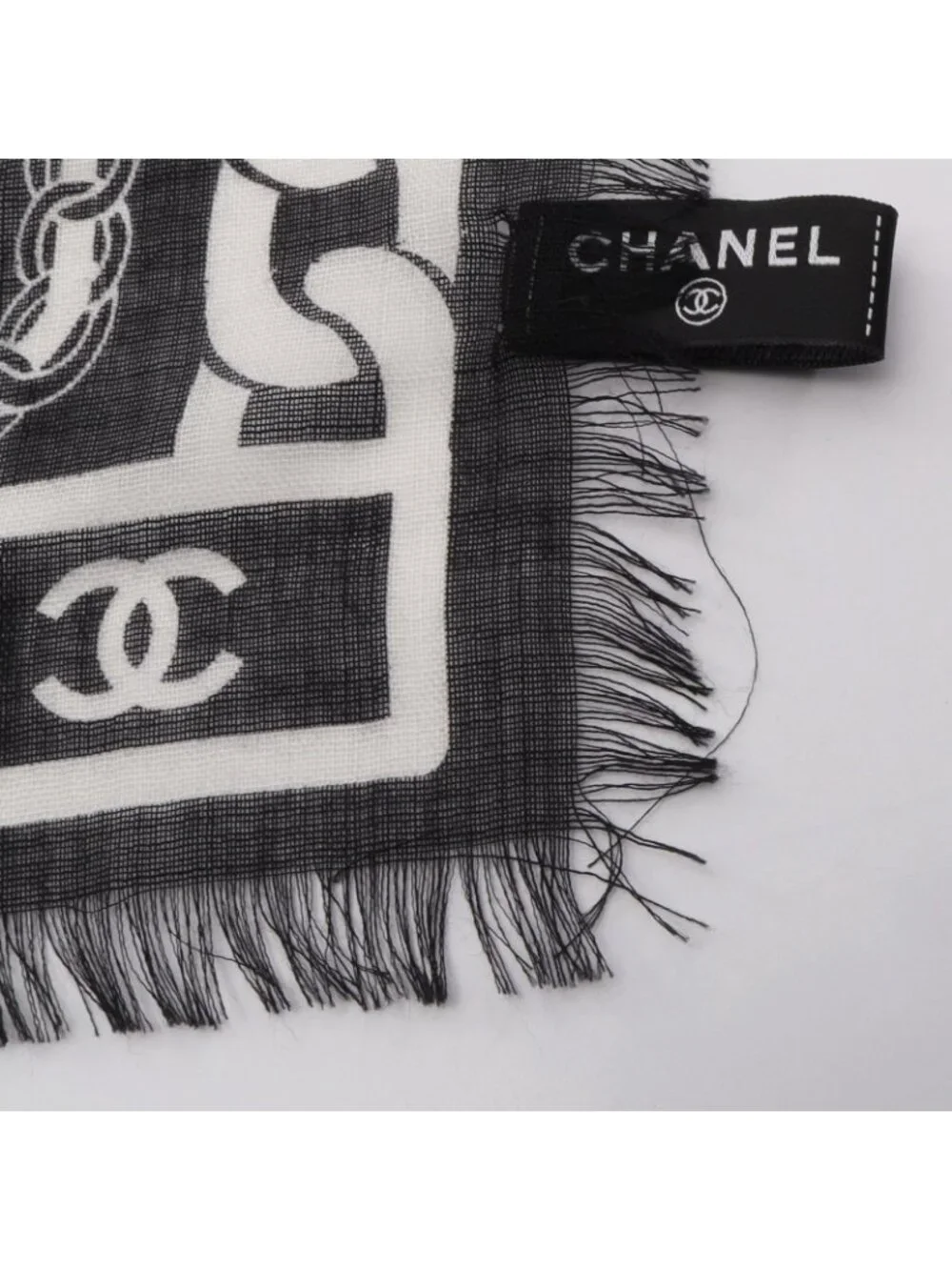 Chanel Shawl CC Logo Black Silk Scarf